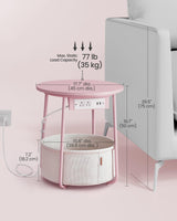 VASAGLE Side Table with Charging Station, Round End Table With Fabric Basket, Nightstand with Power Outlets USB Ports, for Living Room, Bedroom, Modern, Jelly Pink and Cream White ULET228R01 VASAGLE