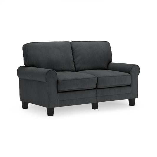 Serta Copenhagen Rolled Arm Sofa, Easy Care Polyester, Soft Pillow Back, Pocket Coil Seat Cushions, Removable Covers, Couch for Small Spaces, Living Rooms or Bedrooms, 61" Loveseat, Charcoal