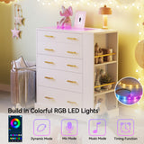 JanflyHome Closet Island with Open Shelves, Modern Glass Top Dresser with LED Lights, Tall Chest of Drawers with Jewelry Organizer for Bedroom,Living Room, Bedroom, Hallway, Entryway, White JanflyHome