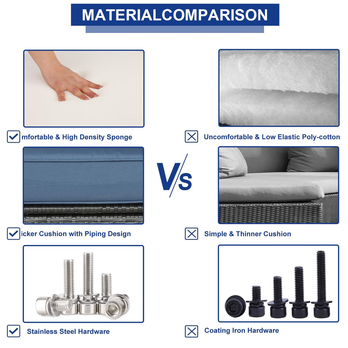 BPTD Outdoor Patio Furniture Set Balcony Furniture PE Rattan Wicker Outdoor Sectional with Washable Cushion for Garden, Poolside, Balcony, Backyard (Expresso-Navy, Coffee Table) BPTD