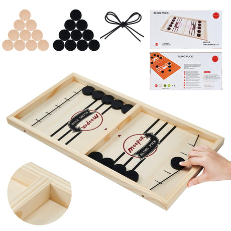 moopok Fast Sling Puck Game,Wooden Hockey Game.Desktop Battle 2in1 Super table Winner game,Adults and Kids Family Friend Funny Slingshot Game toys.Foosball Winner Board Game(Large) moopok