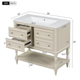 LUMISOL 36" Bathroom Vanity with Sink, Courtly Style Bathroom Vanities with 4 Drawers & Open Shelf, Single Bathroom Vanity with Undermount Sink, Solid Wood Bathroom Cabinet, Beige LUMISOL