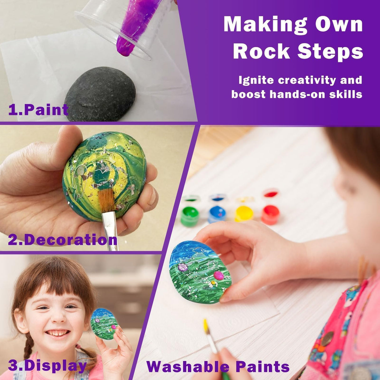 12pcs Glow in Dark Rock Painting Kit for Kids 6-12, Pouring Rocks Painting Arts and Craft Set , Rock Painting Toy, Arts & Crafts Supplies Christmas Birthday Gift for Girls and Boys 6 7 8 9 Year Old EggSun