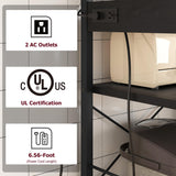 IDEALHOUSE Rustic Black Bakers Rack with Power Outlet & Large Storage - 6-Tier Kitchen Buffet Table IDEALHOUSE