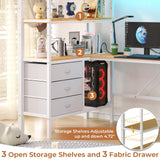 DICTAC Twin Loft Bed with L-Shaped Desk, LED Lights & Charging Station – Space-Saving Metal Frame with Storage Shelves & Drawers in White DICTAC