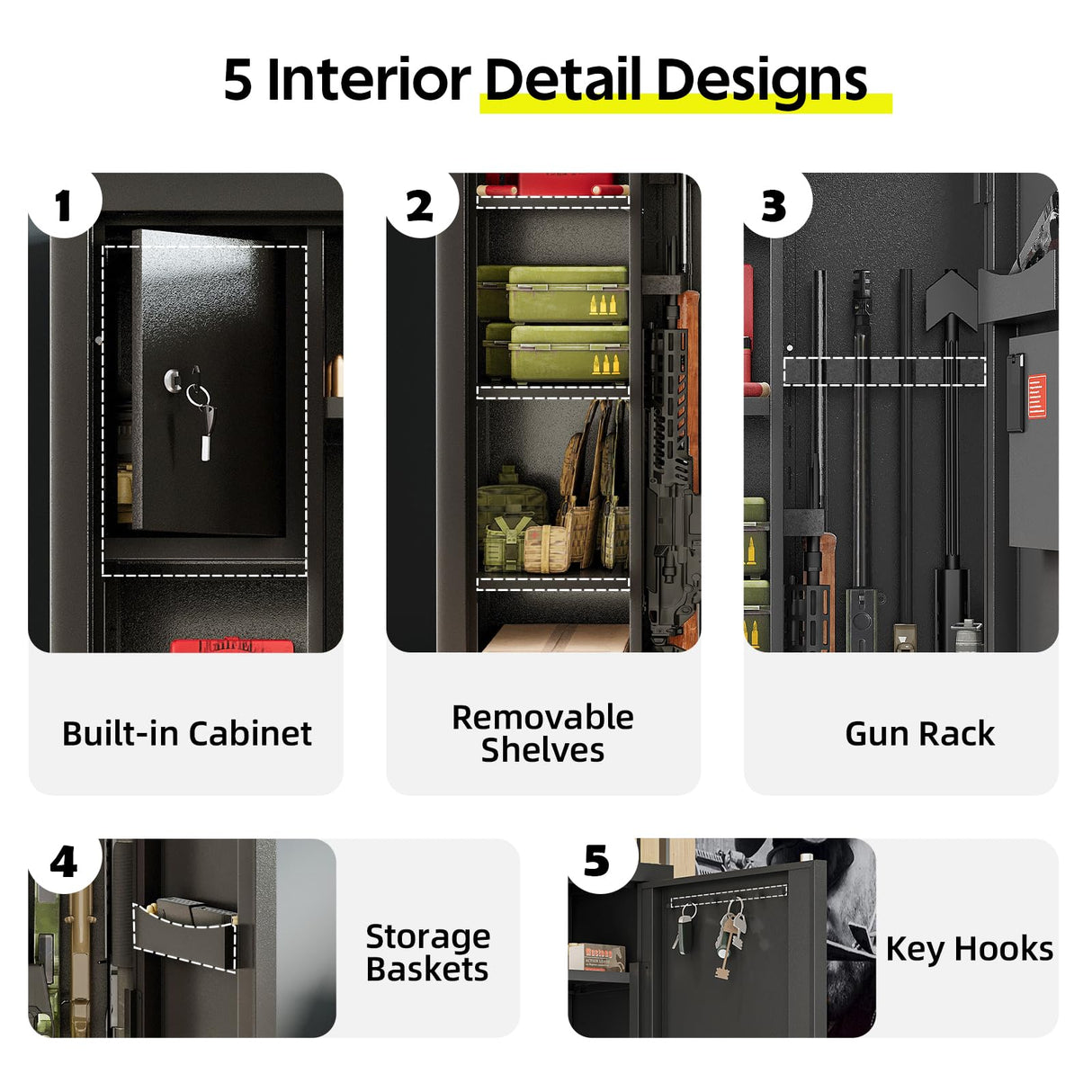 KAER Gun Safe, Large 8-12 Gun Cabinet for Home Defense with Electronic Keypad | Secure Rifle & Shotgun Safe with Adjustable Shelf, Rifle Rack for Pistols and Ammunition Storage KAER