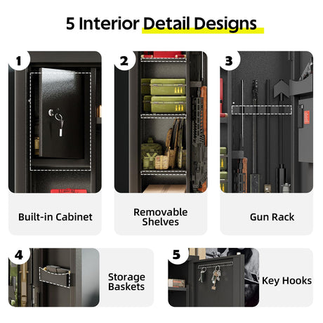 KAER Gun Safe, Large 8-12 Gun Cabinet for Home Defense with Electronic Keypad | Secure Rifle & Shotgun Safe with Adjustable Shelf, Rifle Rack for Pistols and Ammunition Storage KAER