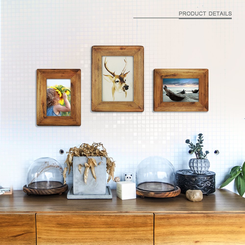 icheesday Picture Frame 5x7 Inch,Rustic Wood Photo Frames with Real Glass,Wall Hanging and Tabletop Standing,Vertical or Horizontal Display (Brown) icheesday