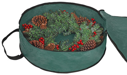 ProPik Christmas Wreath Storage Bag 36" - Garland Holiday Container with Tear Resistant Material - Featuring Heavy Duty Handles and Transparent Card Slot - 36” X 8” (Green)