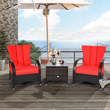 Tangkula 3-Piece Patio Conversation Set, Outdoor Wicker Furniture Set, Rattan Coffee Table & Chairs Set with Cushions, Outdoor Conversation Set for Garden Balcony Backyard (Red) Tangkula