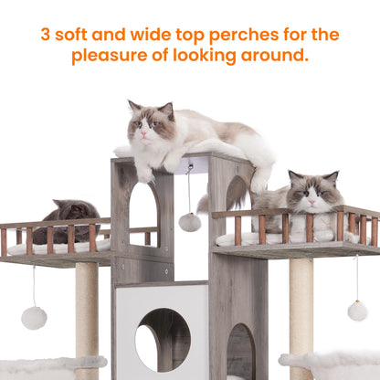 Heybly Cat Tree with Litter Box Enclosure for Indoor Big Cat, Cat Tower for Large Cats 20 lbs Heavy Duty, Modern Cat Condo Furniture with Scratching Posts, Rustic Gray HCT110SG - WoodArtSupply