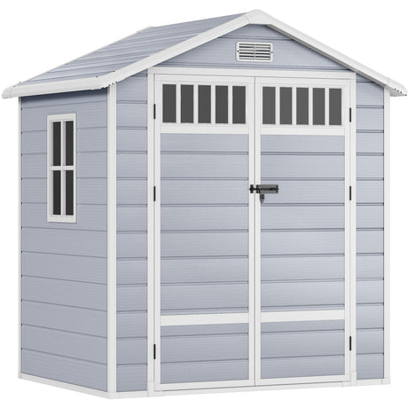 DWVO 6x4.4 FT Resin Storage Shed with Fence-Style and Side Windows, Lockable Door, and Vents for Garden, Backyard, Patio, Lawn, Gray DWVO