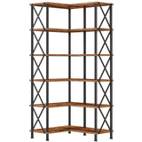 HOOBRO Corner Bookshelf, 6-Tier L-Shaped Bookcase, Industrial Open Display Shelf Tall Storage Organizer, Vertical Storage Rack, for Living Room, Home Office, Rustic Brown and Black BF61SJ01 HOOBRO