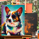 HMDIIMGE Diamond Painting Kits for Adults, 5D Full Round Diamond Dog with Sunglass Diamond Art Kit, Cardigan Welsh Corgi Dots Diamond Painting for Beginners, DIY Beads for Home Wall Decor 12x16 inch HMDIIMGE