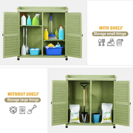 FTCBNet Outdoor Potting Bench with Metal Work Top,Waterproof Garden Storage Cabinet,Wooden Tool Station Shed for Backyard,Patio,Lawn Gardening FTCBNet