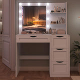 usikey Makeup Vanity Desk with Mirror and 10 LED Lights, Makeup Vanity Table with 4 Drawers, Vanity Desk Dressing Table with 2 Storage Shelves, 3 Color Modes Adjustable Brightness for Bedroom,White usikey