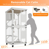 MODCART Catio Outdoor Cat Enclosure with Roof 71" Height Large Wooden Cat Cage with 3 Jumping Platforms and 1 Napping Houses for Cat (White) MODCART