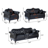 AVZEAR 60" Loveseat Sofa, Chesterfield Sofa, Mid-Century Modern PU Upholstered 2 Seater Sofa, Deep Button Tufted Living Room Sofa with Two Throw Pillows, Black AVZEAR