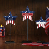 DoubleFill 3 Pieces Patriotic Decorations Memorial Day Wooden Star Tabletop Decor 4th of July Red White and Blue Star Sign for Independence Day Tiered Tray Table Home Decor DoubleFill
