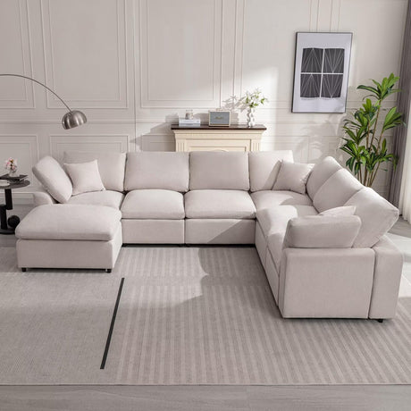 Siiejia Cloud Couch Modular Sectional Sofa Modern Oversized Couches with Ottoman 7 Seater L-Shaped Sofas Comfy Couches for Living Room Spacious Space Apartment Lounge, Cream Siiejia