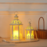Lanterns Decorative Outdoor&Indoor, Set of 2 (15"&11") Beige Metal Lantern Decor with Glass, Candle Holder for Porch, Patio, Garden, Fall, Wedding, Christmas, Table Centerpiece NEEDOMO