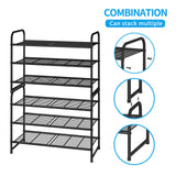 Simple Trending 3 Tier Stackable Shoe Rack, Expandable Adjustable Shoe Shelf Storage Organizer, Wire Grid, Black Simple Trending