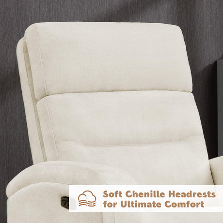 Glider Recliner Nursery Chair, Power Swivel Rocker Recliner with Adjustable Backrest Support, Swivel Rocking Nursery Recliner Chairs with USB and Type-C Ports for Living Room, Chenille Cream White AEMEIOS