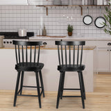 Unovivy 24" Windsor Wooden Bar Stools Set of 4, Farmhouse Counter Height Barstool with Spindle Back, Widen Seat, Modern Mid-Century Country Style, for Kitchen Island Dining Room, Black Unovivy