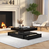 FKWin LED Coffee Table for Living Room with Storage - High Glossy Modern White Center Table with 2 Drawers, Square Wooden Middle Table with 16-Color Lights 31"" x 31"" x 14.6"" (Black) FKWin