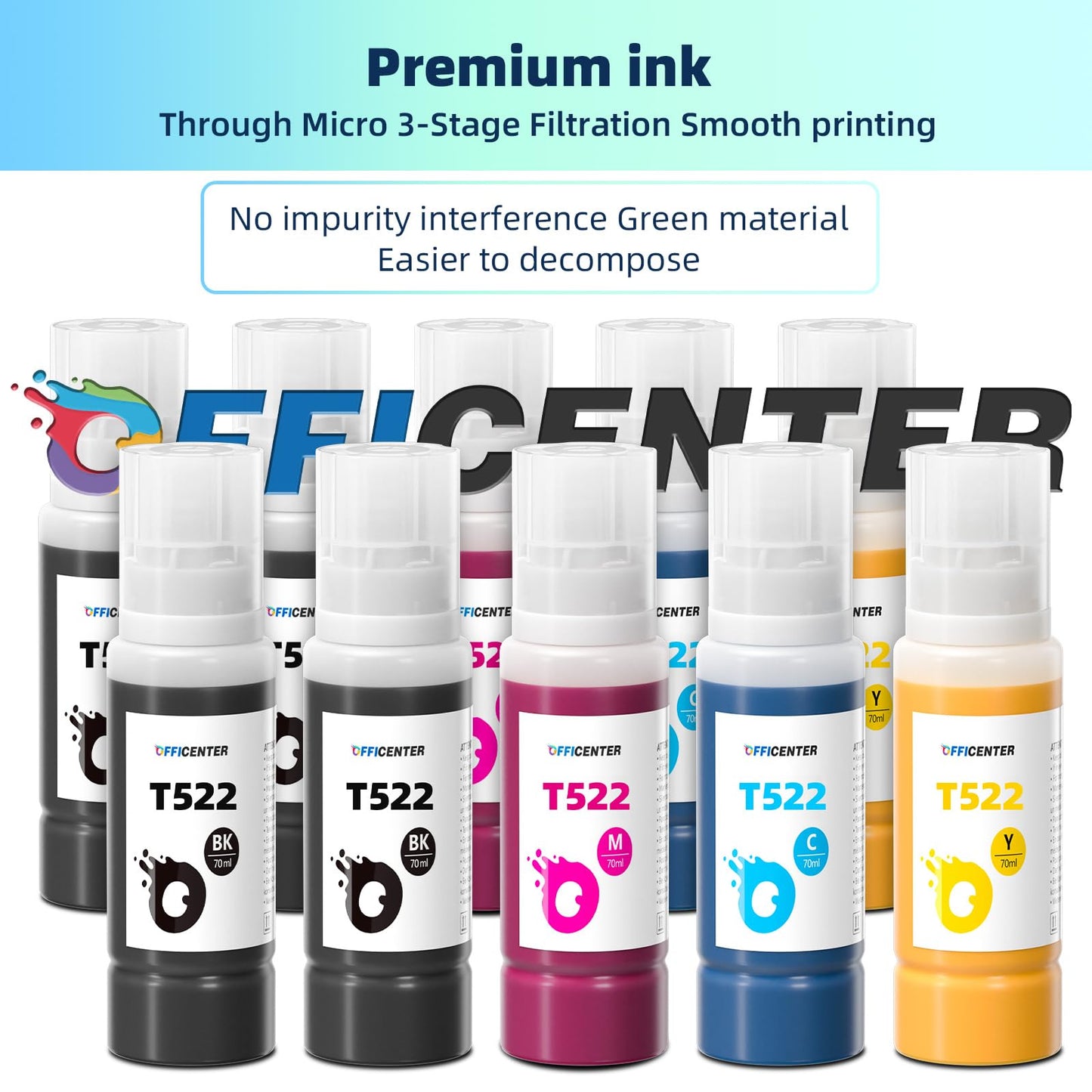 OFFICENTER T522 522 Ink Refill Bottles for Ecotank ET-2800 ET-2720 ET-2803 ET-4700 ET-4800 ET-4810 ET-2400 ET-2840 Printer (4BK 2C 2M 2Y)