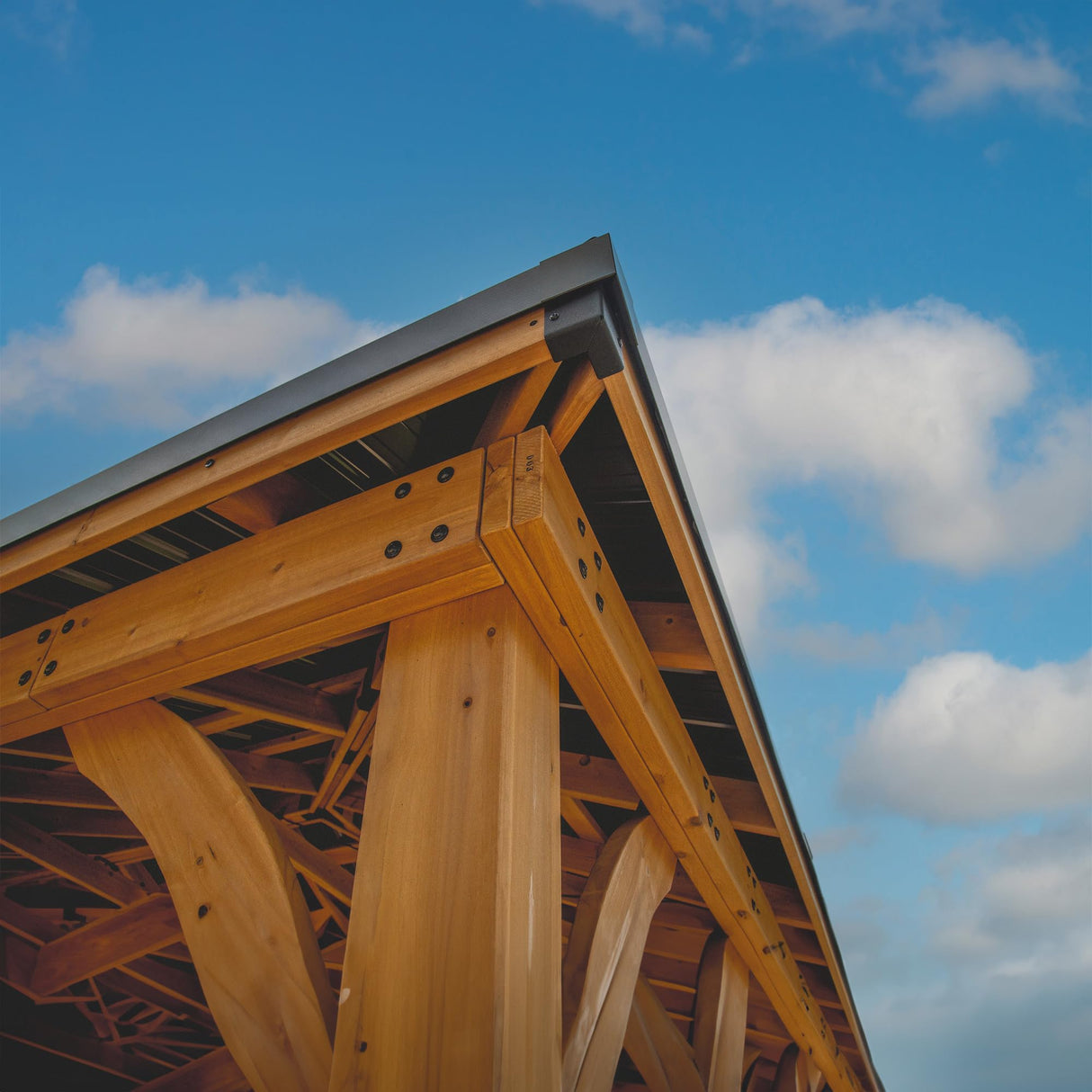 Backyard Discovery Barrington 24' x 12' Cedar Wood Outdoor Gazebo Pavilion with Hardtop Galvanized Steel Hip Roof, Snow Support, Wind Resistance, PowerPort, Shade for Garden, Patio, Deck, Entertaining Backyard Discovery