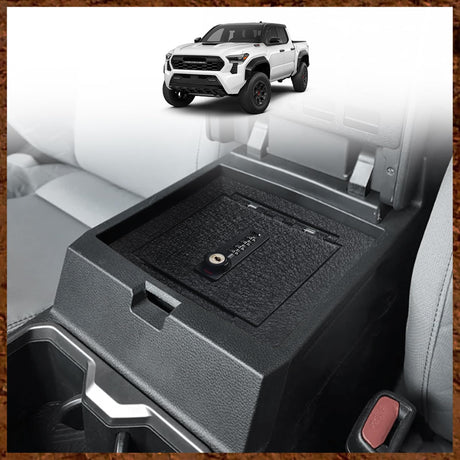 Muslogy Center Console Safe Lockbox Compatible with Toyota Tacoma 2024 Accessories 4th Gen Tacoma Console Vault Box Gun Safe Extra Storage Safety Security 4 Digit Combination Lock with Key Muslogy