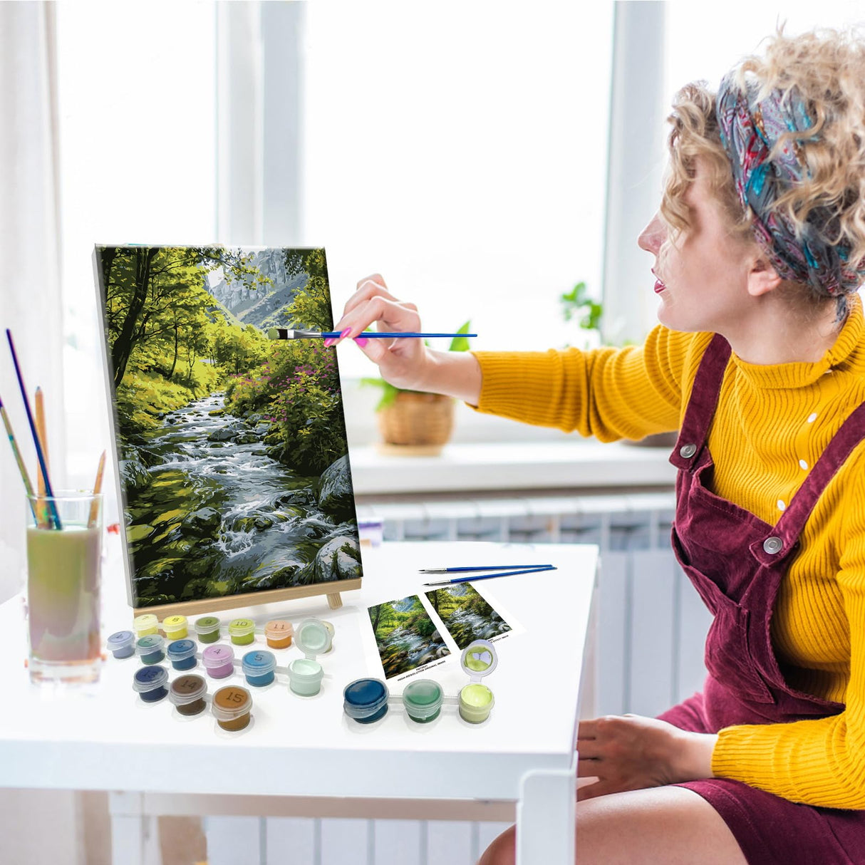 JOOZ Landscape Paint by Numbers Kit for Adults with Frame Mountain Paint by Number with Easel Forest Paint by Number for Adults DIY Flowers Paint by Number Canvas for Home Wall Decor 8 x 12 Inch JOOZ