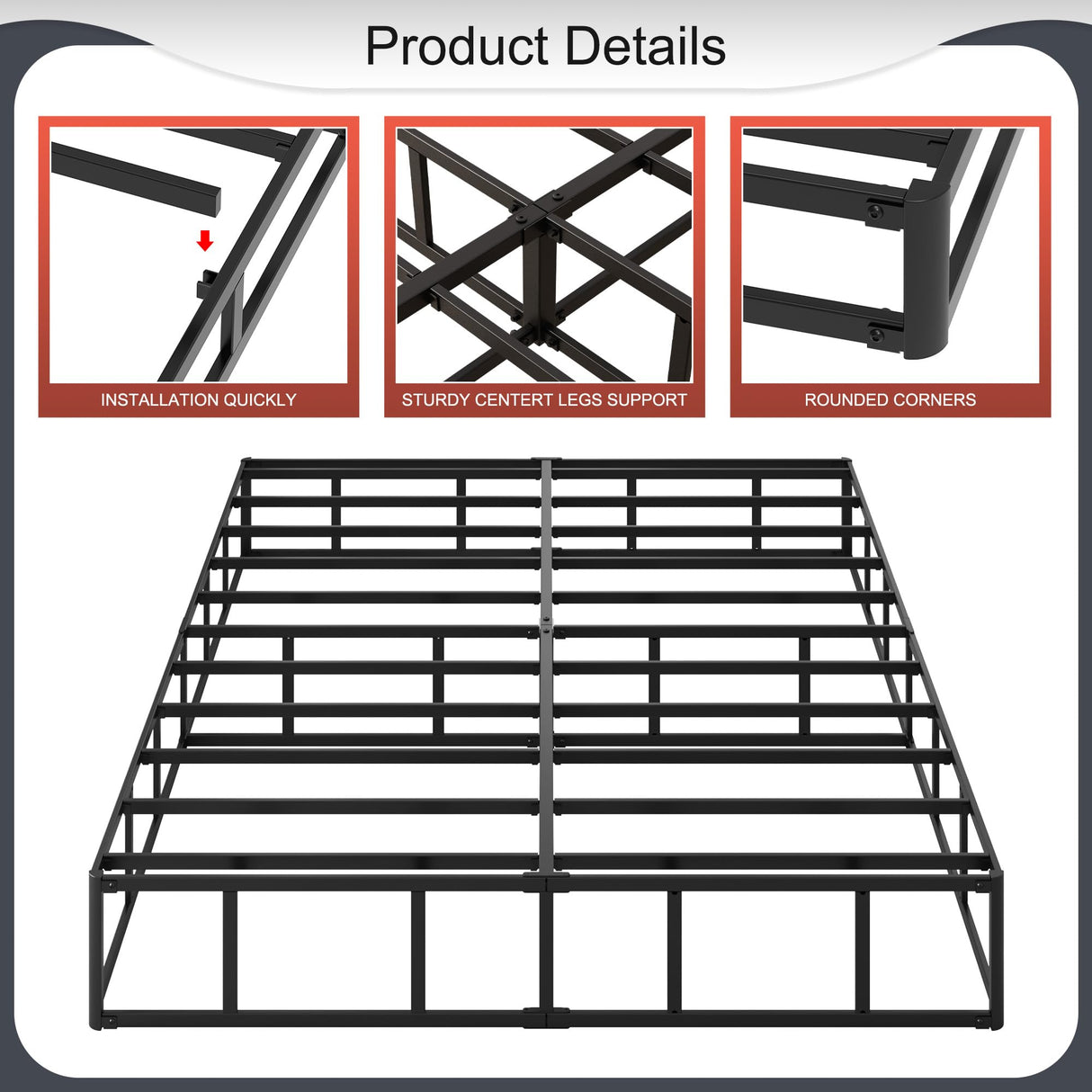 Yicensen 10 Inch High Profile Full Size Box Spring Heavy Duty Metal Box Spring Full Size with Fabric Cover, Sturdy Mattress Foundation, Easy Assembly, Noise Free, Black Yicensen