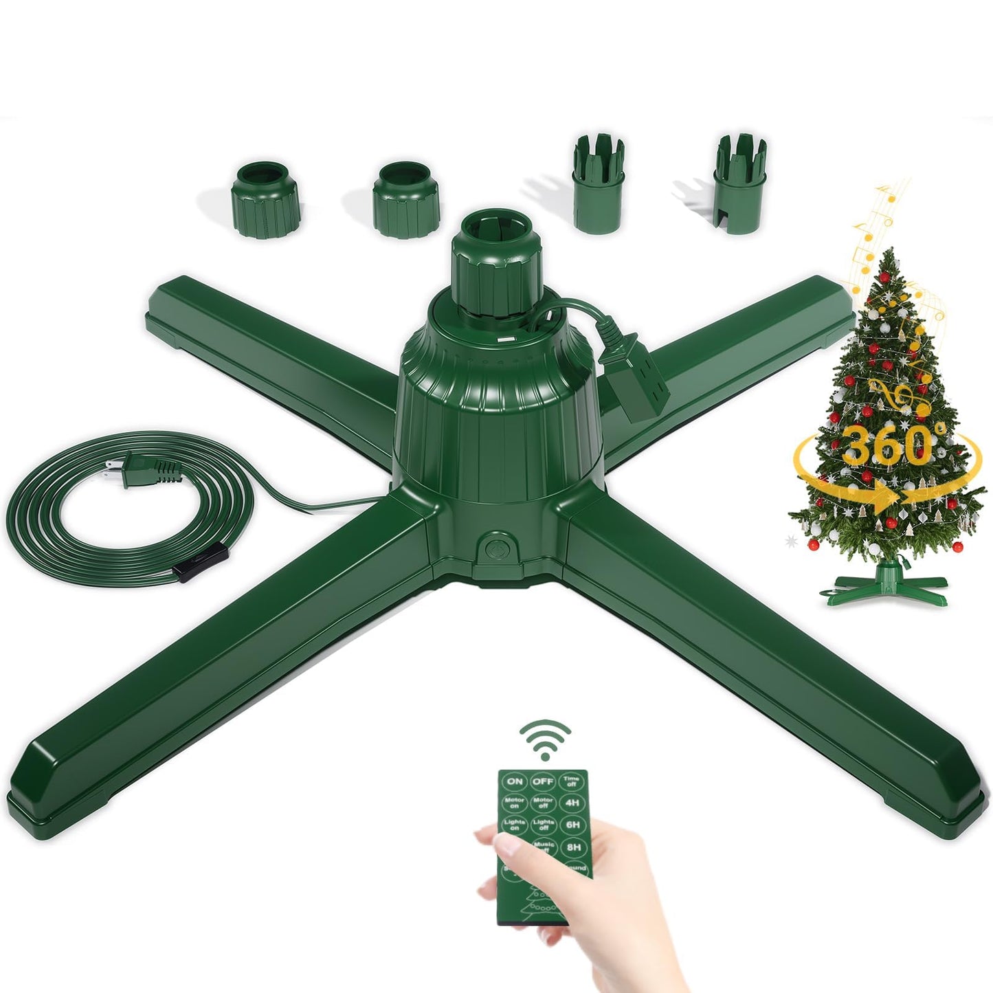 SOSFKIM Rotating Christmas Tree Stand, Adjustable Tree Stands for Artificial Tree Up to 9.8FT and 130 Pounds, 360° Adjustable Christmas Tree Base with Remote Control Music