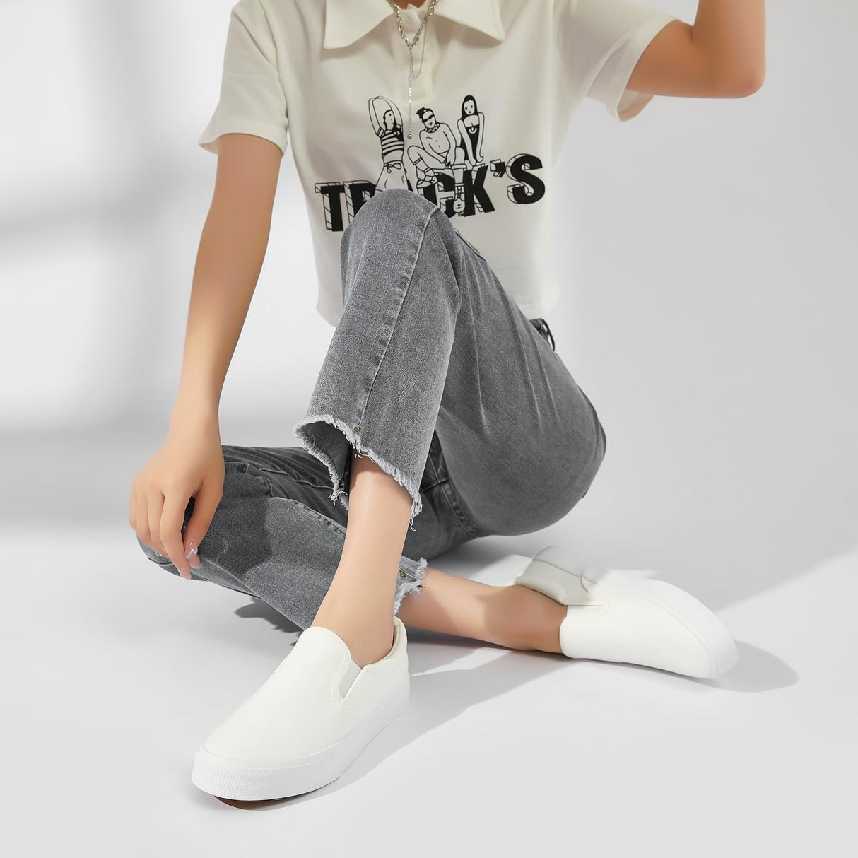 Women's Slip on Shoes Low Top Canvas Sneakers Non Slip Fashion Casual Shoes（White Mono.US8 hash bubbie