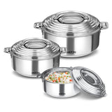 Milton Thermosteel Galaxia Insulated Hotpot Casseroles, Set of 3, Stainless Steel (1000ml, 1500ml, 2500ml) MILTON
