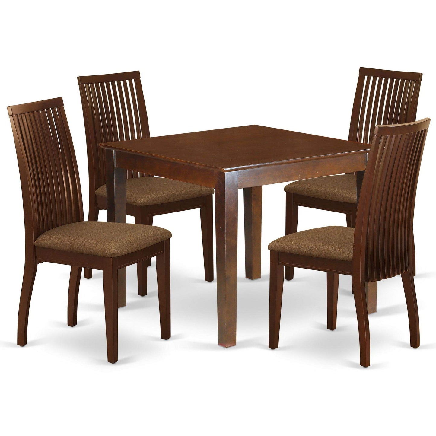 East West Furniture OXIP5-MAH-C 5 Piece Room Furniture Set Includes a Square Dining Table and 4 Linen Fabric Upholstered Chairs, 36x36 Inch - WoodArtSupply