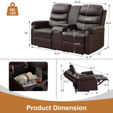URRED Loveseat Recliner Sofa for Living Room, Oversized Manual Reclining Loveseat Sofa RV Couch with Console, Cup Holders, Lumbar Pillow, Hidden Storage, Faux Leather, Dark Brown URRED