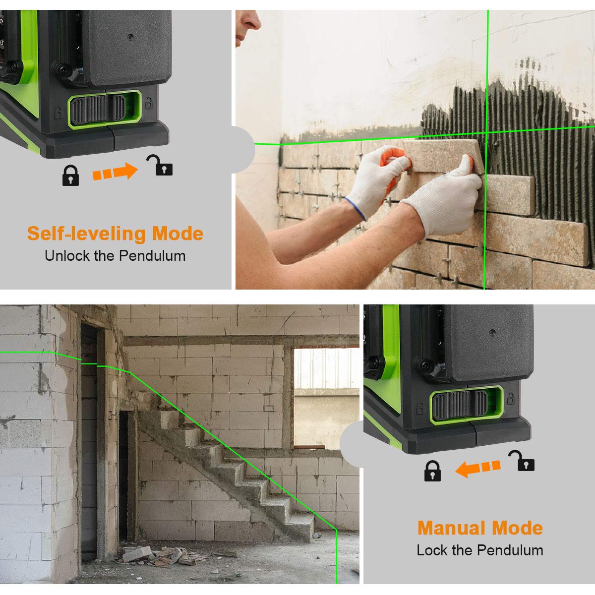 Huepar 3D Green Beam Self-Leveling Laser Level 3 x 360 Cross Line Three-Plane Leveling and Alignment Tool -Two 360 Vertical and One 360 Horizontal Line -Magnetic Pivoting Base GF360G - WoodArtSupply