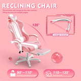 Ferghana Kawaii Pink Gaming Chair with Bunny Ears, Ergonomic Cute Gamer Chair with Footrest and Massage, Racing Reclining Leather Office Computer Game Chair 250lbs for Girls Adults Teens Kids Ferghana