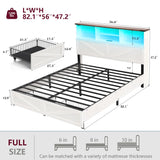 ROCHECASA White Full Size Bed Frame with Bookshelf Headboard, Charging Station, LED Lights, and Storage Drawers ROCHECASA