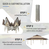 CROWN SHADES 12x12 Pop up Gazebo with Mosquito Nettings, Patented Center Lock 6-Sided Portable Gazebo, 300D Silver-Coated Fabric UV Resistant, Pop Up Canopy Tent for Patio, Party, Beige&Coffee CROWN SHADES