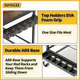 SOYEEZE Fishing Rod Holders for Garage with Pegboard and Lockable Wheels, 3-Tier Fishing Pole Rack with 10 Hooks, Fishing Gear Tackle Box Organizer Up to 12 Rods, Rolling Fishing Storage Cart SOYEEZE