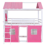 Harper & Bright Designs Full Over Full Bunk Bed, Wood Full Size House Bed with Elegant Windows, Sills and Tent, Pink+White Harper & Bright Designs