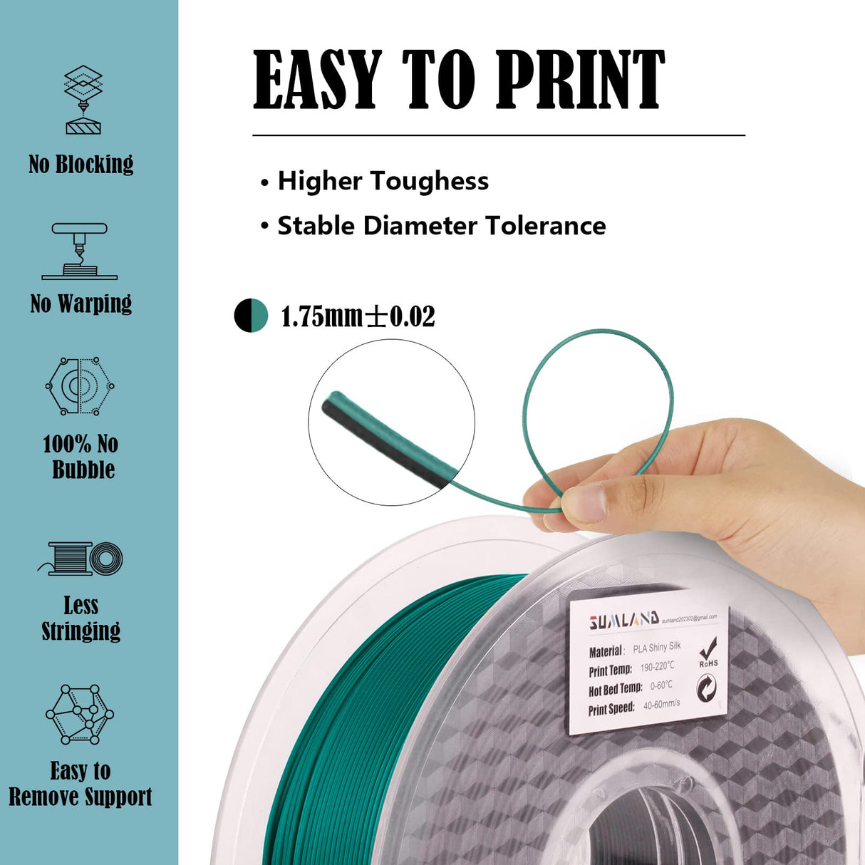 SUMLAND PLA Filament 1.75mm,Silk PLA 3D Printer Filament Dual Color Filament Black Green PLA Filament 2 in 1 Coextrusion,3D Printing Filament+/-0.02mm,1KG/2.2lb SUMLAND