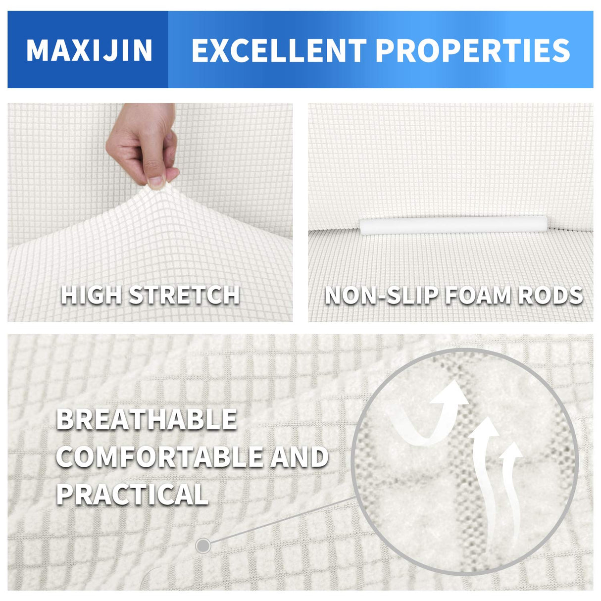 MAXIJIN Stretch Loveseat Sofa Slipcovers 1 Piece Love Seat Couch Covers for 2 Cushion Couch Non Slip Sofa Cover Washable Dog Cat Proof Furniture Protector Pet Friendly (Loveseat, White) MAXIJIN