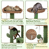 Yaheetech Cactus Cat Tree, 54.5in Tower w/Ramp, Animal-Ear Shaped Perch, Scratching Posts, Platform & Hanging Ball, Multi-Level Condo for Indoor Kittens, Green/Brown Yaheetech