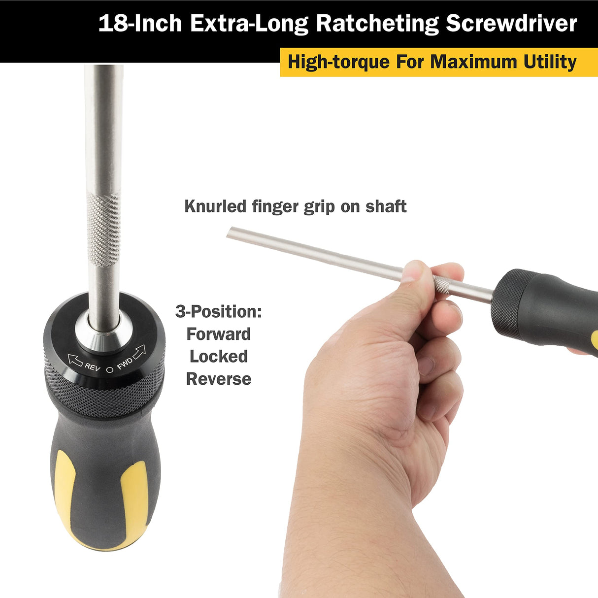 Titan 12218 Screwdriver12-Piece 18-Inch Extra Long High-Torque Ratcheting Screwdriver Titan