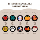 Welcome Sign for Front Door, 47 x 7.9 Wooden Sign with 10 Interchangeable Icons for Porch Standing, Farmhouse Seasonal Decor (Black) PERFNIQUE